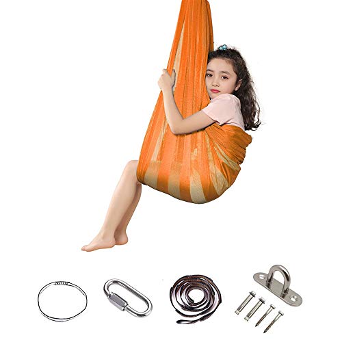 QHY Sensory Swing Breathable Indoor and Outdoor Children's Fitness Hammock Swing Super Soft Mesh Yoga Silk Has A Calming Effect On Children Needs (Color : Orange)