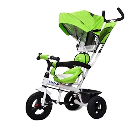 1-6 Year Old Children Tricycle Outdoor Infant Riding Toy Adjustable Hand Putter with Awning Green Can Be Used As Birthday Gift Bike