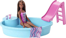 Load image into Gallery viewer, Barbie Doll, 11.5-inch Brunette, and Pool Playset with Slide and Accessories, Gift for 3 to 7 Year Olds
