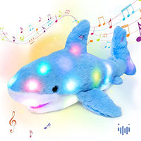 Hopearl LED Musical Stuffed Shark Light up Singing Plush Toy Adjustable Volume Lullaby Animated Soothe Birthday Festival for Kids Toddler Girls, Blue, 11''