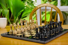 Load image into Gallery viewer, Radicaln 15 Inches Large Handmade Black and Fossil Coral Weighted Marble Full Chess Game Set Staunton and Ambassador Gift Style Marble Tournament Chess Sets -Non Wooden -Non Magnetic -Not Backgammon
