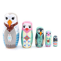 FRIDG 5Pcs/Set Matryoshka Doll Cartoon Owl Wooden Nesting Dolls Russian Stacking Nesting Doll for Children Kids Birthday Gift