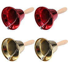 Load image into Gallery viewer, Amosfun 4pcs Metal Handbell Christmas Rattle Bell Tea Hand Bell Service Bell School Hand Bell for Wedding Events Christmas (2pcs Golden 2pcs Red)
