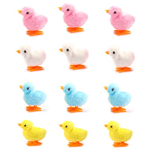 12 Pack Spring Wind Up Chicken, Fluffy Jumping Walking Chicks Novelty Toys for Kids Party Favors, Easter Egg
