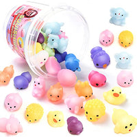 32 PCS Mochi Squishy Toys Mini Kawaii Stuff for Kids Small Animals Squishies Pack Fidget Toys Filled with Clear Box