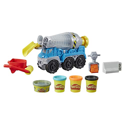 Play-Doh Wheels Cement Truck Toy for Kids Ages 3 and Up with Non-Toxic Cement-Colored Buildin' Compound Plus 3 Colors