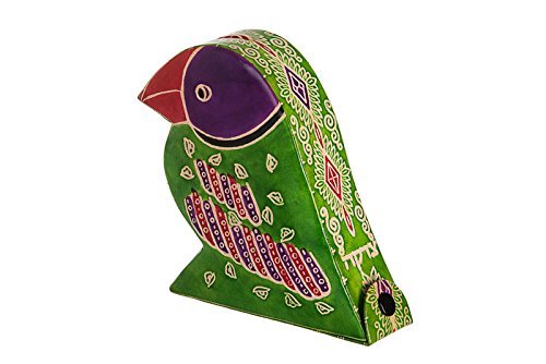 Tzedakah Charity box Handmade of Tooled Leather. The Parrot is beautiful saturated with color and rich design. Size 5.5 inch high. 5.0 inch long and 1.5 inch wide.