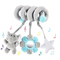 vocheer Hanging Toys for Car Seat Crib Mobile, Infant Baby Spiral Plush Toys for Crib Bed Stroller Car Seat Bar, Grey Elephants