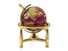 Load image into Gallery viewer, Unique Art 6-Inch Tall Pink Rubilite Pearl Swirl Ocean Mini Table Top Gemstone World Globe with Gold Tripod
