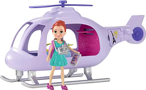Polly Pocket Vacation Helicopter Playset with 3-in Lila Doll, Helicopter, Extra Fashions, Luggage, Backpack, Tablet 2 Water Bottles, Binoculars, Camera and Toothbrush [Amazon Exclusive]