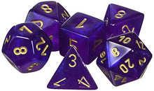 Load image into Gallery viewer, Chessex Dice Polyhedral 7-Die Borealis Set - Royal Purple with Gold Numbers CHX-27467

