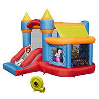 Kinbor Inflatable Bounce House Jumping Area Castle Slide with Blower Basketball Hoop and Ball Pit for Kids Outdoor Courtyard Birthday Party