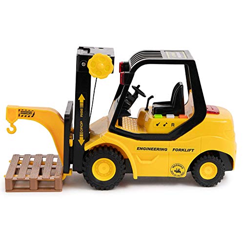 Forklift Truck with Pallet & Cargo  Friction Powered Wheels & Manual Lifting Control - Heavy Duty Plastic Lifting Vehicle Toy for Kids & Children by Toy To Enjoy