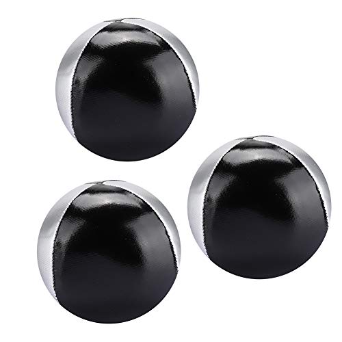Dpofirs 3PCS Juggling Balls, Silver Black PU Leather Durable Juggle Ball Kit, Indoor Leisure Portable Juggling Ball Performance Props