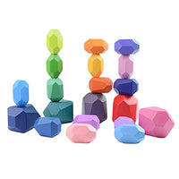 Heamuy 20 Pcs Wooden Blocks Set Blocks Stacking Building Balancing Game Colored Pine Wood Stone Stacking Educational Puzzle Toys for Kids Blocks Toddlers Preschool Learning Supplies