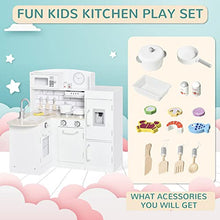 Load image into Gallery viewer, Qaba White Kids Kitchen Play Cooking Toy Set for Children with Drinking Fountain, Microwave, and Fridge with Accessories
