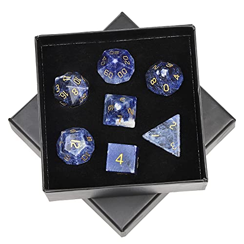 SUNYIK 7 PCS Polished Crystal Stone Polyhedral DND Dice Set for for RPG MTG Table Games, DND Game Dice Polyhedral Dungeons and Dragons for Office Home Decoration, Sodalite
