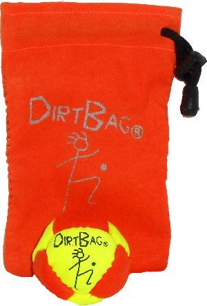 Dirtbag Classic Footbag Hacky Sack with Pouch, Flying Clipper Original Dirtbag with Signature Carry Bag - Fluorescent Yellow/Orange/Orange Pouch.