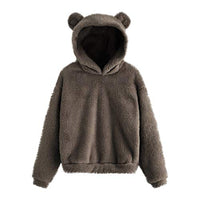 Women's Cute Bear Tail Hoodies Pullover Top,Casual Long Sleeve Fleece Sweatshirt Warm Bear Shape Fuzzy Hoodie Gray