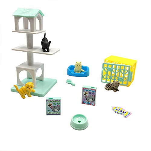 DSHMIXIA Pretend Play Toys for Girls Boys Set Pet Care Center Playset Cat Tower Cage for 18