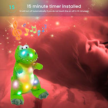 Load image into Gallery viewer, Hopearl LED Musical T-Rex Stuffed Dinosaur Light up Singing Plush Toy Adjustable Volume Lullaby Animated Soothe Birthday Festival for Kids Toddler Girls, Green, 12.5&#39;&#39;
