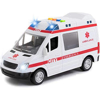 Ambulance Toy Car & 2 Toy Figures with Light & Siren Sound Effects - Friction Powered Wheels & LED Lights - Heavy Duty Plastic Rescue Vehicle Toy for Kids & Children by Toy To Enjoy