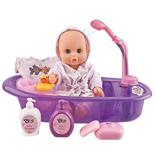 Liberty Imports Little Newborn Baby 13-Inch Bathtime Doll Bath Set - Real Working Bathtub with Detachable Shower Spray and Accessories for Kids Pretend Play