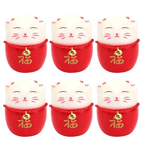 KESYOO 6pcs Maneki Neko Japanese Lucky Cat for Fortune Money and Good Luck Gift for Chinese New Year Spring Festival Red