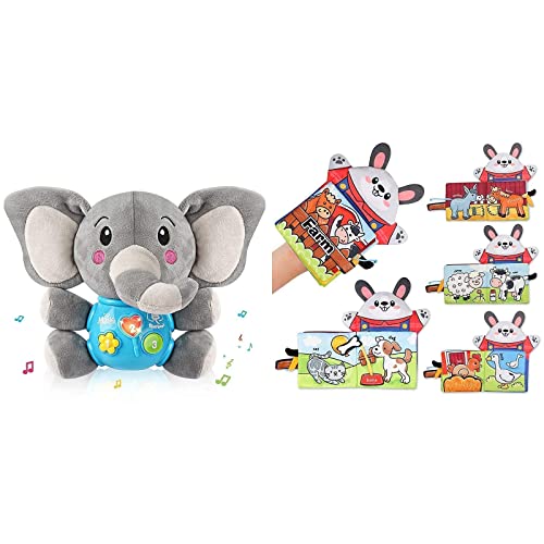 Vanmor Elephant Musical Toy + Baby Soft Cloth Book with Hand Puppet
