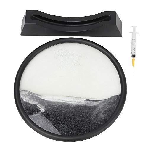 ViaGasaFamido Flowing Sand Painting, 3D Hourglass Flow Sand Landscape Painting Quicksand Painting Round Glass Sand Frame Flowing Sand Painting Decoration(Black)