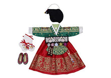 Load image into Gallery viewer, Girl Baby First Birthday Party Celebration Hanbok Korean Traditional Costumes Green Red Gold Print 100th - 10 Ages ehg01 (1 age hanbok full set)
