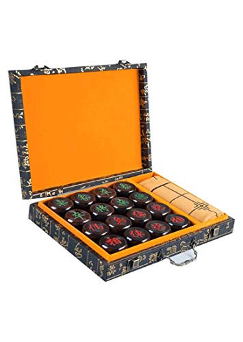 Oggo Chinese Chess Leather Chessboard, Chinese Xiangqi, Portable Travel Case, Laser Carved Pieces, 1.9 Inches and 2.3 Inches in Diameter (Color : Ebony, Size : M)