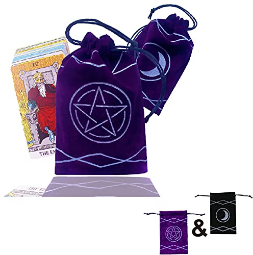 Maeaola Tarot Bag, Rune Bag, Made of Cloth, Gift for Tarot (4.6 X 7.1 inches,One in Black and one in Purple)