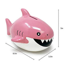 Load image into Gallery viewer, Isaac Jacobs Ceramic Shark Money Bank, Fish Piggy Bank, Ocean or Sea Themed Decoration, Baby Shark, Boys or Girls Room Decor, Kids Cartoon Coin Bank, Fun Gift for Children, Girls (Pink)
