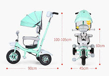 Load image into Gallery viewer, Moolo Tricycle for Kids, Age 2 to 3 Stroller Rotating Seat Detachable Canopy Silent Wheels Foot Pedal Folding Pushing Handle (Color : Green)
