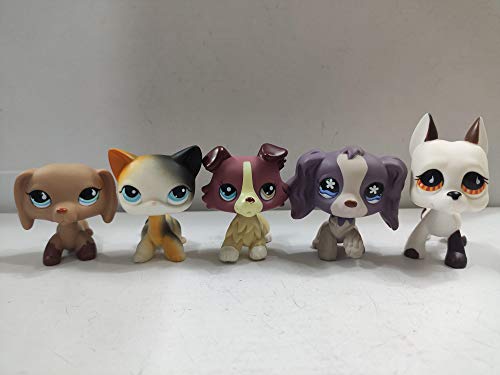 5 lot Littlest Pet Shop LPS Great Dane Dog Dachshund Dog Collie Cat Kitty Figure Toys Rare