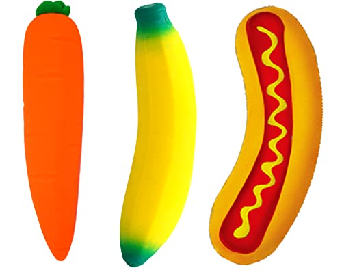 JA-RU Stretchy Banana, Carrot & Hot Dog. Sensory Toys (3 Pack) Stress Relief Toys | Fidget Toys for Kids and Adults. Autism, Anxiety, Therapy Squishy Toys & Party Favors. & Sticker 3340-3342-5564s