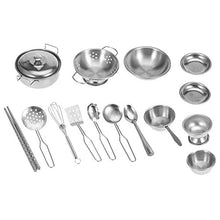 Load image into Gallery viewer, Kitchen Pretend Play Toys, Boys and Girls Kitchen Toys Stainless Steel Cookware, Utensils Pan Toys Set for Children(16pcs)
