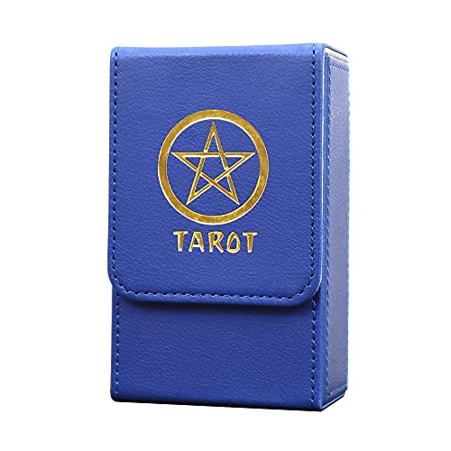 Black Lotus 80 Cards Capacity Tarot Storage Box PU Leather Oracle Organizer Case Game Double Layer Collection Flip Cover Holder (Blue), (tarot box)