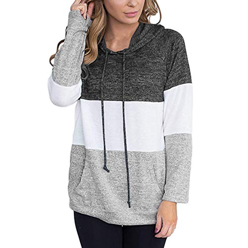 Amiley Women Fall Hoodies,Women Patchwork Casual Hoodie Sweatshirts Long Sleeve Pullover Hooded Sweatshirt (Medium, Gray)