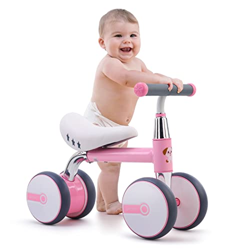 Baby Balance Bike Children Walker 36 Months Baby Bicycle No Padel Infant 4 Wheels Riding Toys for 3 Year Old Boys Girls (Pink)