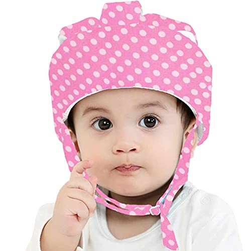 Xeano Baby Crawling Helmet Infant Protective Hat Toddler Protector Cap Walking Harness Adjustable Soft Cotton Helmet (Pink Spot)