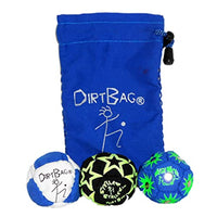 Dirtbag All Star Footbag Hacky Sack 3 Pack with Pouch, 100% Handmade, Premium Quality, Bright Vivid Colors, Signature Carry Bag - Blue/White