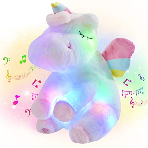 Athoinsu Musical Light up Unicorn Stuffed Animal Soft Furry Plush Toy with LED Night Lights Lullaby Singing Glowing Children's Day Birthday Valentine's Day Gifts for Kids Toddler Women,12''