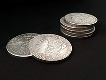 Load image into Gallery viewer, blue-ther Morgan Dollar Shell and Coin Set (5 Coin +1 Head Shell+1 Tail Shell) Magic Coin Magic Tricks Illusions Close up Fun
