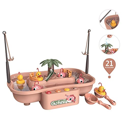 Go Fishing Game, Fishing Board Game with 6 Ducks, Water CirculatingToy Fishing Set with 6 Music and Light, Preschool Learning Toys for 3 and Up Year Old Girls Boys Kids. Pink