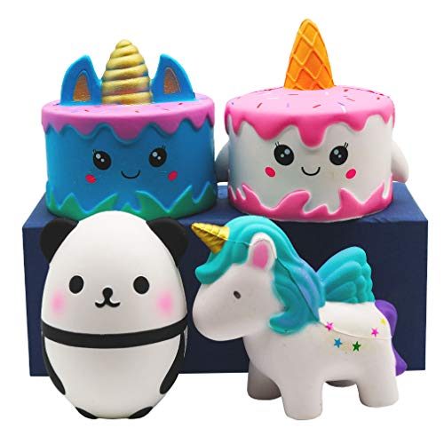 Yoaushy Squishies Slow Rising Toy Set Jumbo Unicorn Cake Horse Panda Egg Soft Cute Hop Props Stress Relieve Sensory Toy for Boys and Girls(4 Packs)