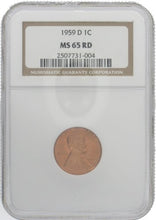 Load image into Gallery viewer, Lincoln Cent Penny Coin 1959 D Uncirculated - Graded by the Numismatic Guaranty Corporation (NGC) as Mint Strike 65 Red (MS 65 RD)
