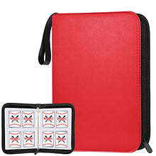Load image into Gallery viewer, POKONBOY 400 Pockets Baseball Card Binder Sleeves, Trading Card Sleeves Carrying Case Card Binder Fit for Baseball Cards, Trading Cards, Football Cards and Sports Cards (Red)
