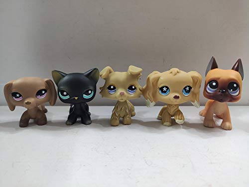 5 lot Littlest Pet Shop LPS Great Dane Dog Dachshund Dog Collie Cat Kitty Figure Toys Rare with Accessories